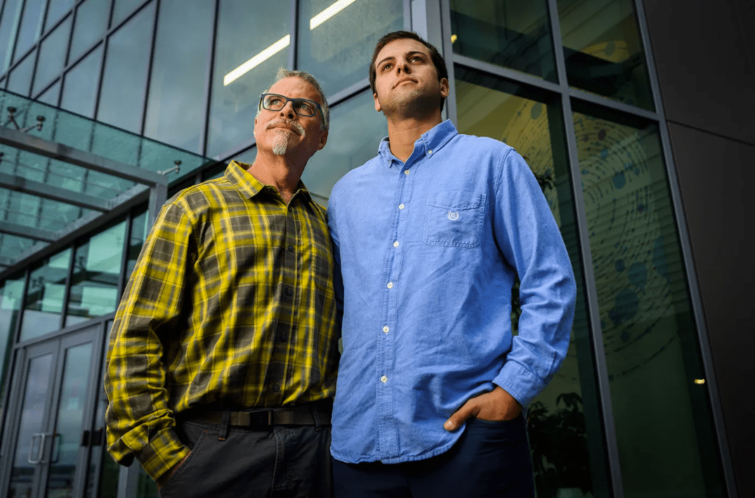 Son helps guide father at Roux Institute